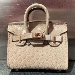 🐍 👜 Handmade Mini Oatmeal Beige Python Snakeskin Birkin AirPods Tote Bag Charm